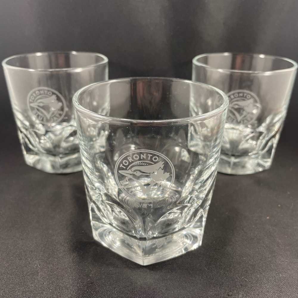 Set of 3 Bacardi Toronto Blue Jays Etched Glass Tumbler Set - Clear